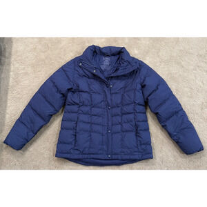 LL Bean Down Puffer Jacket Womens Size M Navy Blue DownTek Pertek Classic 295967